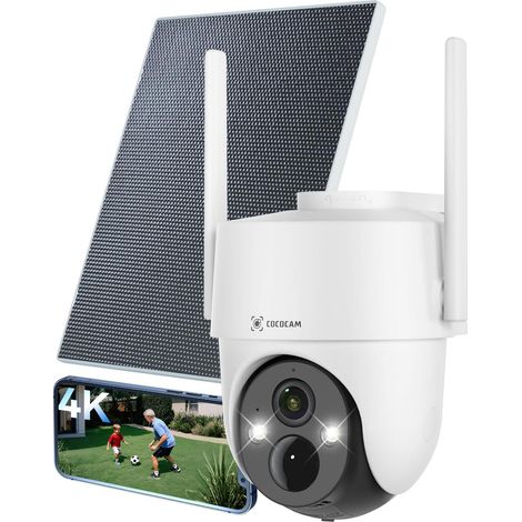 Caméra Surveillance WiFi Extérieure sans Fil Solaire Panneau Solaire 6W, Vision Nocturne Couleur 4K, Reconnaissance par IA, Détection Humaine PIR, 355°P 90°T (1/5)