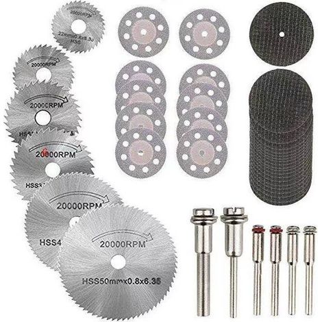 Mini disque diamant, lame scie circulaire HSS et disque coupe résine 3 mm pour bois, pierre, métal – 42 pièces (1/4)