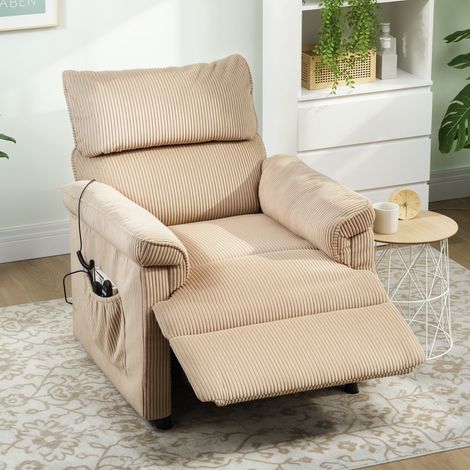 Elektrisch verstellbarer Massage- und Heizsessel, Cordbezug, ultraleiser Motor, braun