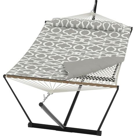 Hamac 2 Places avec Support Pliant - Hamac Rembourré Rembourrage de Luxe - Structure Acier Robuste - Haute Résistance - Gris Clair (1/5)