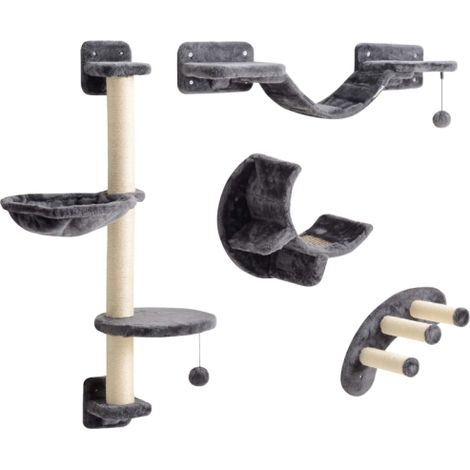 Set da 4 pezzi per arrampicata per gatti con amaca e ponte per gatti fino a 5 kg, colore grigio scuro. Disponibile in loco. (1/5)