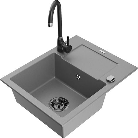 Mexen Enzo lavello in granito a 1 vasca con sgocciolatoio e rubinetto cucina Telma, grigio - 6506-71-670200-70-B (1/5)