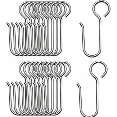 Metal Curtain Hooks, 20 Pieces Stainless Steel Shower Curtain Track Glider Hooks S-Shaped Hooks Curtain Rail Hooks (1/5)