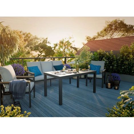 [GEBRAUCHT] B-Ware Esstischgruppe Invermay 4-teilig Tischgruppe Aluminium Akazienholz grau 43cm (1/2)