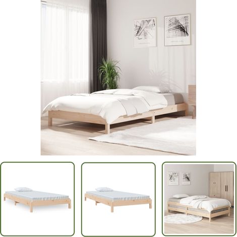 The Living Store Lit empilable sans matelas 90x190 cm bois de pin massif - Lit Superposé - Lit Enfant - Meuble Chambre À Coucher - Cadre De Lit - Bois De Pin (1/5)
