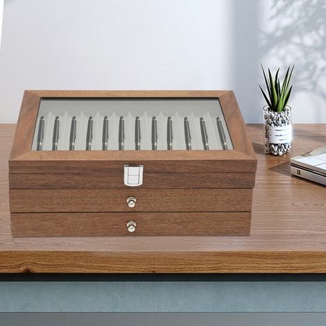 Walnut Wood Pen Display Box Triple Layer Fountain Pen Storage Collection Gifts (1/5)