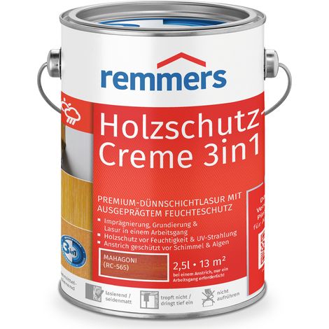 Remmers Holzschutz-Creme 3in1 mahagoni, 2,5 Liter, tropffreie Holzlasur für aussen, 3facher Holzschutz mit Imprägnierung + Grundierung + Lasur