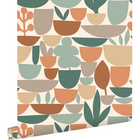 papier peint céramique et plantes terracotta et vert  - ESTAhome (1/5)