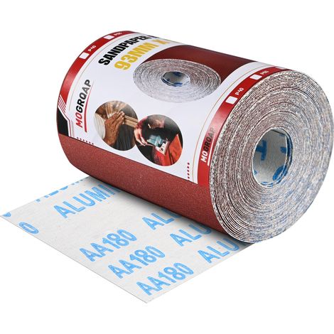 Rouleaux de Papier Abrasif 93MM x 5M, Grain 180 Papier de Verre Humide et Sec Rouleau Abrasif à l'Oxyde d'Aluminium pour Bois Métal Dérouillage Polissage (1/5)
