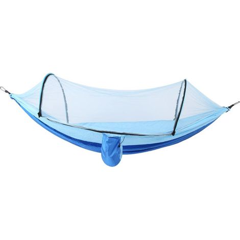 Hamac anti-retournement automatique extérieur avec moustiquaire en toile parachute et support suspendu (bleu saphir, bleu clair) (1/5)
