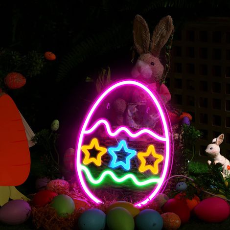 Enseignes au néon d’oeuf de pâques décorations de pâques allumer lumière de néon LED barre murale USB décor de salon pour décor de printemps (1/5)