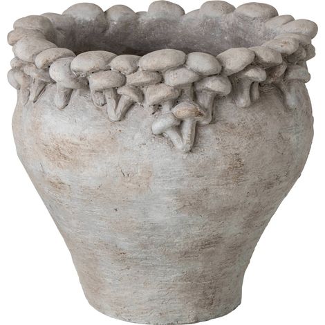 Cache pot en ciment beige clair relief floral - beige clair (1/3)