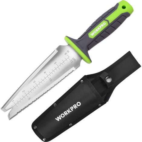 WORKPRO Couteau de Jardin avec Gaine Oxford, Lame en Acier Inoxydable, Dentée, Droit et Fourche à Désherber, Outil Multifonction pour Désherbage, Plantation et Creusage