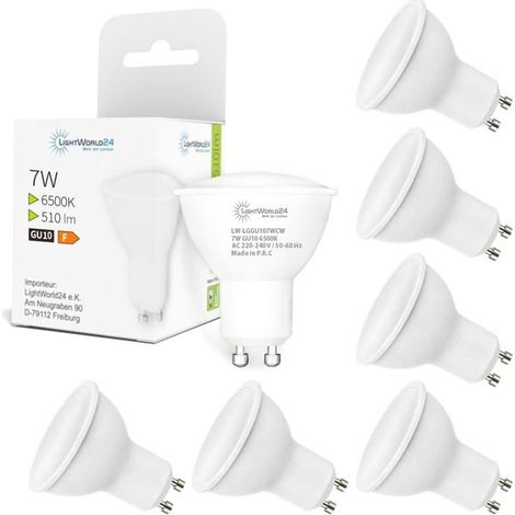 Ampoules LED GU10-KAL-Lightworld24 7W Ampoules Spot Led Gu10,Équivalent 50W,Blanc Froid 6500K,Lot De 6 (1/5)