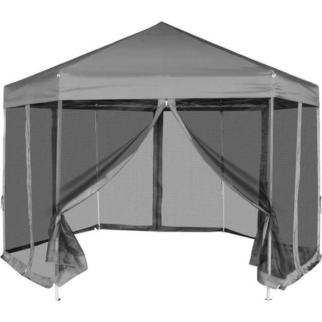 Tente hexagonale à 6 panneaux latéraux, grise, 3,6 x 3,1 mètres (1/5)