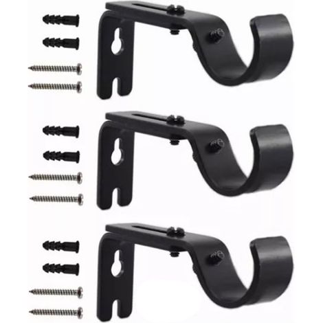 3 Supports de Tringle à Rideau Réglables en Fer Noir pour Mur - Lot de 3 Pièces (1/5)