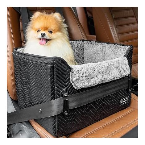 Panier Chien Voiture, Siège Auto pour Chiens, Pliable Transport Arrière avec Ceinture de Sécurité, Noir-Cuir (1/5)