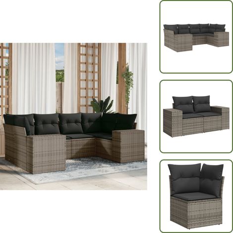 Rattan PE - vidaXL Set Divano da Giardino 6 pz con Cuscini Grigio in Polyrattan - Poltrona da giardino