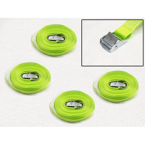 Hi Vis Cambuckle Tie Down Straps 25MM 450KG 5 Metre x4 (Lashing Strap Secure Hold)