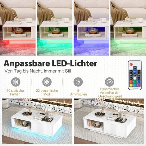 Couchtisch mit led beleuchtung und fernbedienung 95 x 55 x 31 cm wei