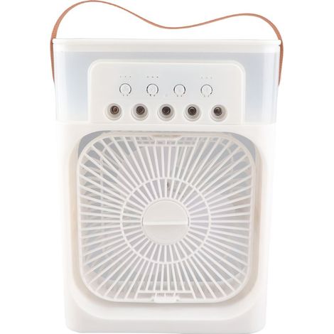 Ortviai Ventilateur Rafraîchissant et Humidificateur de Bureau – 600 ml, 3 vitesses, 3 niveaux de brumisation, lumière LED multicolore, minuterie