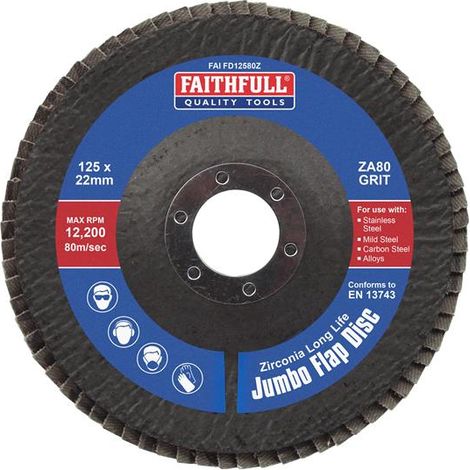 Faithfull Zirconia Abrasive Jumbo Flap Disc ZA80 125mm FAIFD12580Z