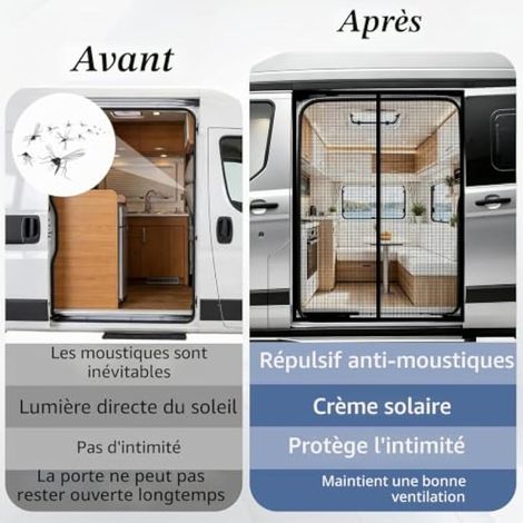Moustiquaire magnétique pour voiture, porte coulissante, protection solaire pour portière latérale, compatible avec Mercedes Vito, Marco Polo, Volkswagen California, 150 x 110 cm (1/3)