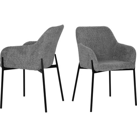 Lot de 2 Chaises avec Accoudoirs en Tissu Bouclé et Pieds en Métal Noir Style Scandinave - PANGIVO (1/5)