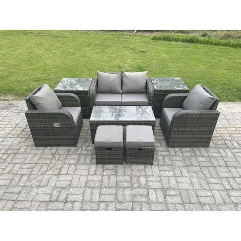 Fimous Salon de jardin avec Chaise inclinable Table basse 2 Tables d'appoint 2 Petits tabourets Gris foncé mixte (1/5)
