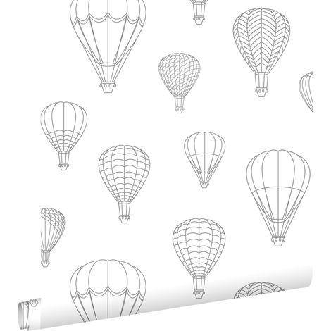 papier peint ballons à air chaud gris et blanc - ESTAhome (1/5)