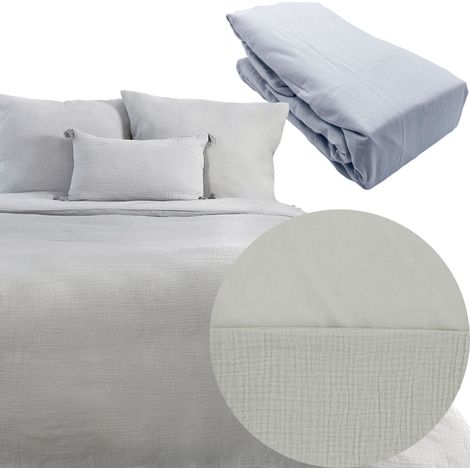 Parure 260x240 gaze de coton GRIS + DH OBIO perle 140x190 à 200 (1/4)
