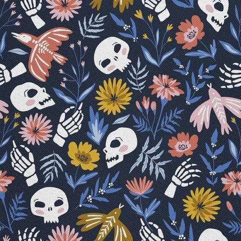 Tela Oxford decorativa para exteriores - Motivo de esqueleto en flores I DX271 (1/5)