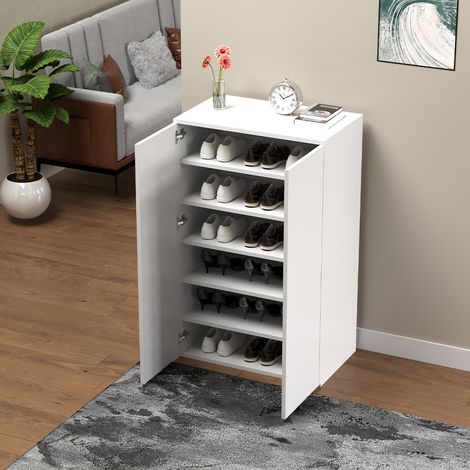 Scarpiera Salvaspazio con 2 Ante e 6 Ripiani Porta Scarpe in Legno 60x32x95cm (1/5)