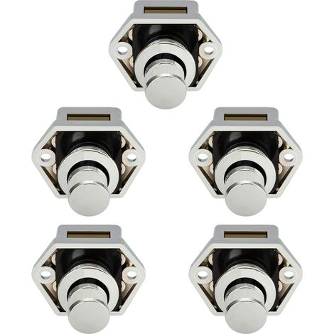 Loquet de porte de tiroir/placard à bouton-poussoir miniature (5 pièces) chromé pour caravane, camping-car, bateau