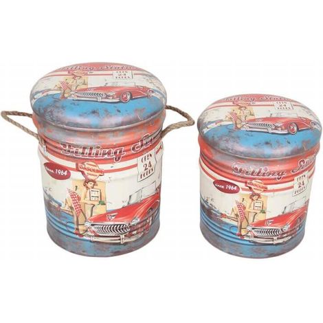 Set 2 pouf contenitori da seduta in MDF e PVC con grafiche 3D Linea Industrial -  LightSkyBlue
