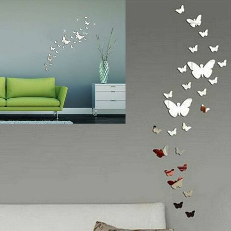 Stickers Muraux Miroir Papillon Decoration 3D Miroir Adhesif Mural Stickers Muraux Combinaison de Papillons Décoration de la Maison (28pcs) (1/5)