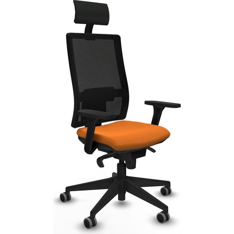 Horna sincro malla negra similpiel naranja brazos 3D base piramidal cabecero fijo ruedas 65mm engomadas (1/5)