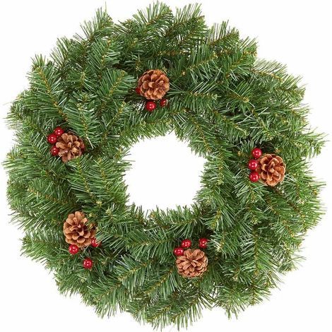 Green Christmas Door Wreath with Berries & Cones Decoration - 50cm (1/2)