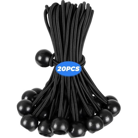 Tendeurs élastiques avec Boule Tendeur bâche Sandow Elastique pour Bâches Tentes de Camping Auvents Bannières Pavillon Rideaux Harnais D’Extension,Support de Bâche(15CM,20PCS)