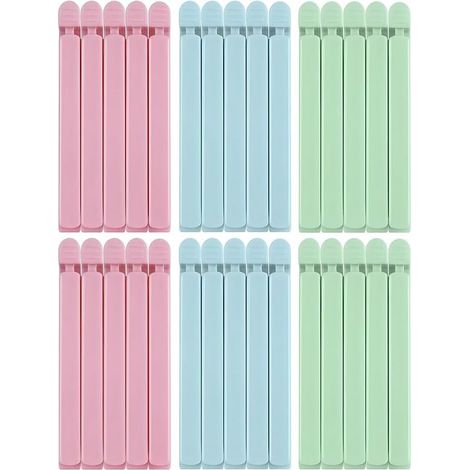 30 Lebensmittelbeutelclips, 15 Zentimeter lang, 3 Farben, praktisch zum Verschließen verschiedener Lebensmittelverpackungen, um sicherzustellen, dass Snacks frisch bleiben (grün, rosa, blau) (1/5)