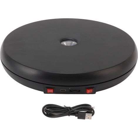 Table d'exposition rotative électrique avec éclairage LED, 25 cm, silencieuse, capacité de charge de 20 kg, support pour bijoux, noire (1/5)
