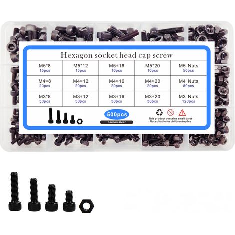 500-teiliges Set Kastenschraube, schwarze Linsenkopf-Innensechskant-Schraubenmutter, Innensechskant-Innensechskant-Schraube mit Innensechskant