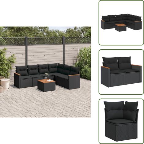 The Living Store 7-tlg. Garten-Sofagarnitur mit Kissen Schwarz Poly Rattan - Gartenmöbel Set - Esszimmergarnitur Outdoor - Rattan Gartenmöbel - Lounge Garnitur - Balkonmöbel (1/5)