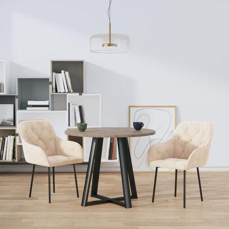 Chaises de salle à manger avec accoudoirs en velours crème, lot de 2 - PANGIVO (1/5)
