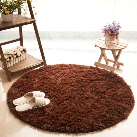 Round plush long-pile rug, soft non-slip rug for children's room, baby's room, playroom, living room (cafe, 1.2 x 1.2 m) (1/5)