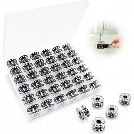 36 canettes métalliques pour machine à coudre avec boîte de rangement Pour modèles domestiques et certaines machines industrielles à point droit 36 compartiments pour classer les couleurs (1/5)