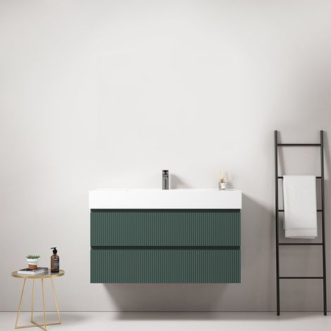 Mobile bagno sospeso cannettato 100 cm Verde Comodoro Lavabo in Resina Senza Specchio - Fiji Paint