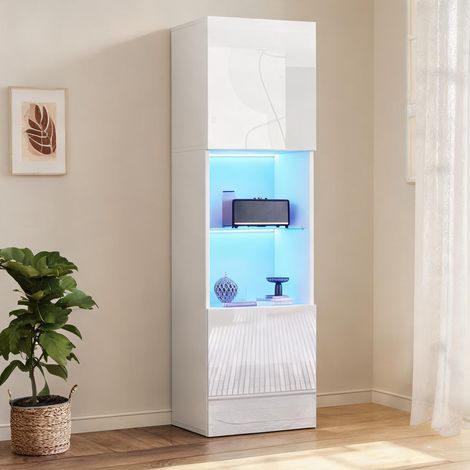 Vitrine haute en panneaux de particules blanc éclatant 160 cm (1/5)