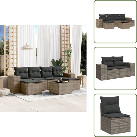 Salon de jardin avec coussins 7 pcs gris résine tressée - Ensemble Salon De Jardin - Meuble De Jardin - Jardin Design - Mobilier Exterieur - Chaise Lounge (1/5)