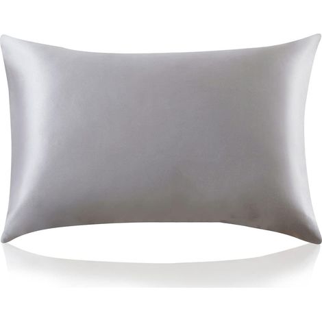 Taie d'oreiller - 19 mm d'épaisseur, imitation soie double face - 1 unité, gris argenté, format standard 50 x 75 cm (1/4)